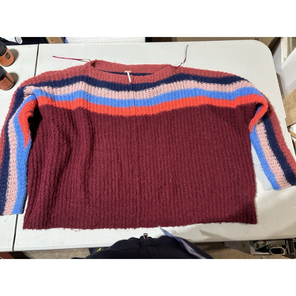 M Free People See The Rainbow Wine Striped Alpaca Blend Sweater Size Medium
